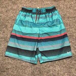 Nike Swim Trunks Men's Medium Striped‎ Drawstring Elastic Waist Beach Shorts
